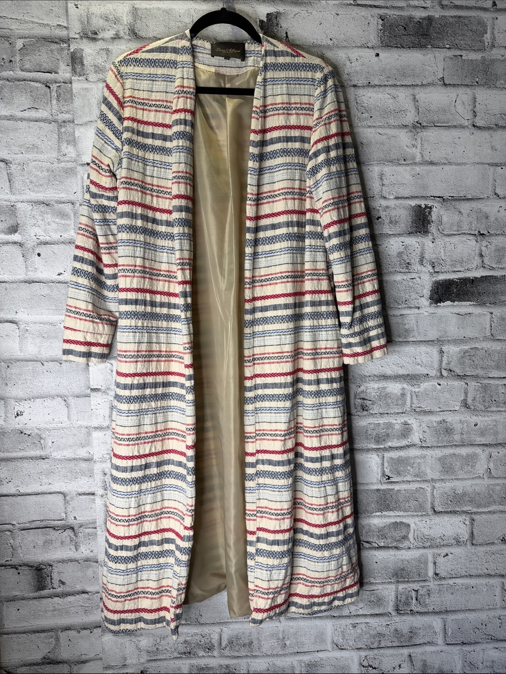 Luna Allegra Striped Long Open Duster Jacket - Made in Italy